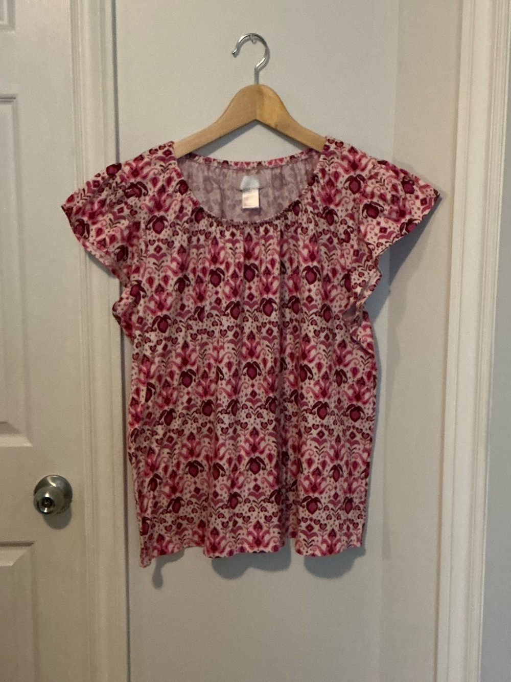 Pink and Cream Patterned Peasant Top by Stella Parker